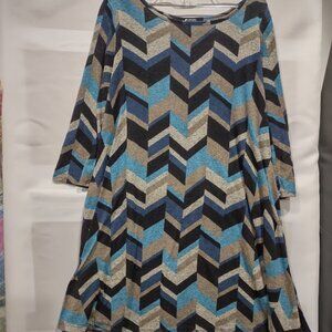 42POPS VINTAGE 90'S MADE IN THE USA TEAL BROWN ALINE DRESS 3/4 SLEEVES SIZE M